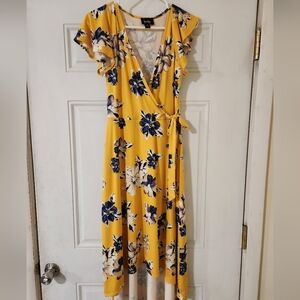 By & By Yellow Floral Wrap Dress